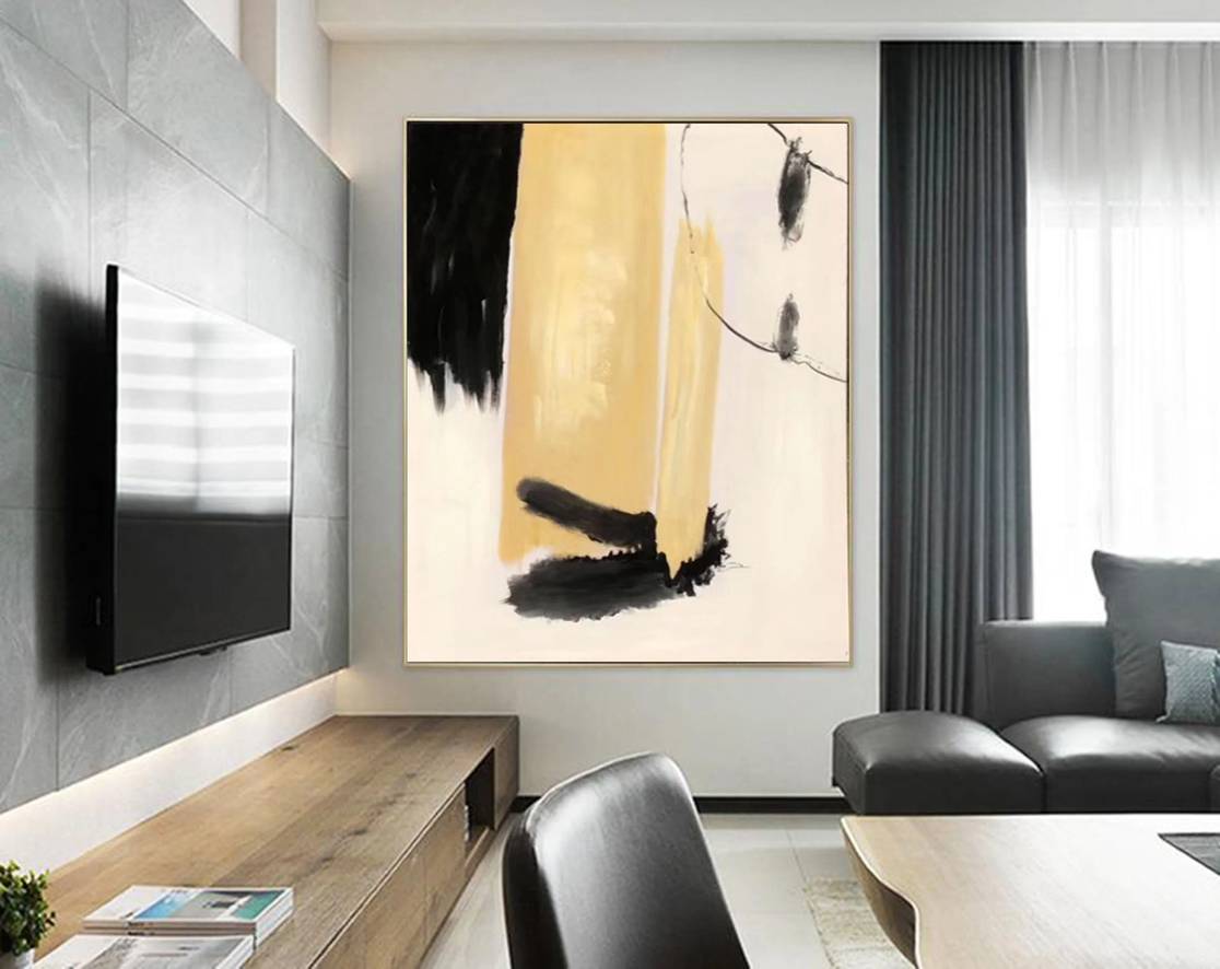 Modern Original Handmade Beige White Black Abstract Canvas Artwork B064G